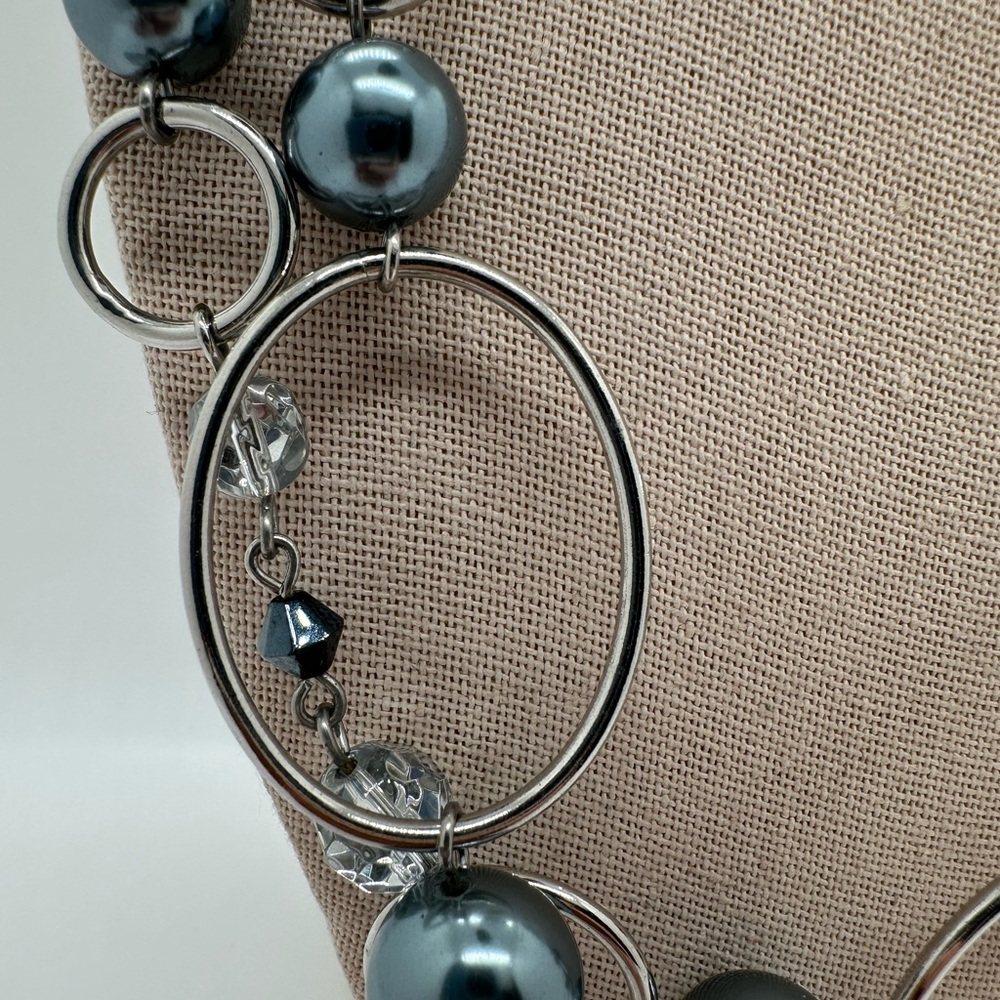 Lia Sophia silver tone and grey faux pearl extra long necklace - Picture 2 of 5